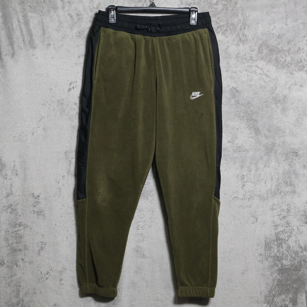 Nike Joggers Mens Medium Olive Green Black Polar Fleece Sweatpants CJ4548-395